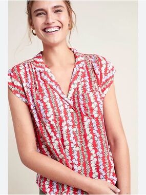Conversations by Anthropologie Red Floral Button-Up